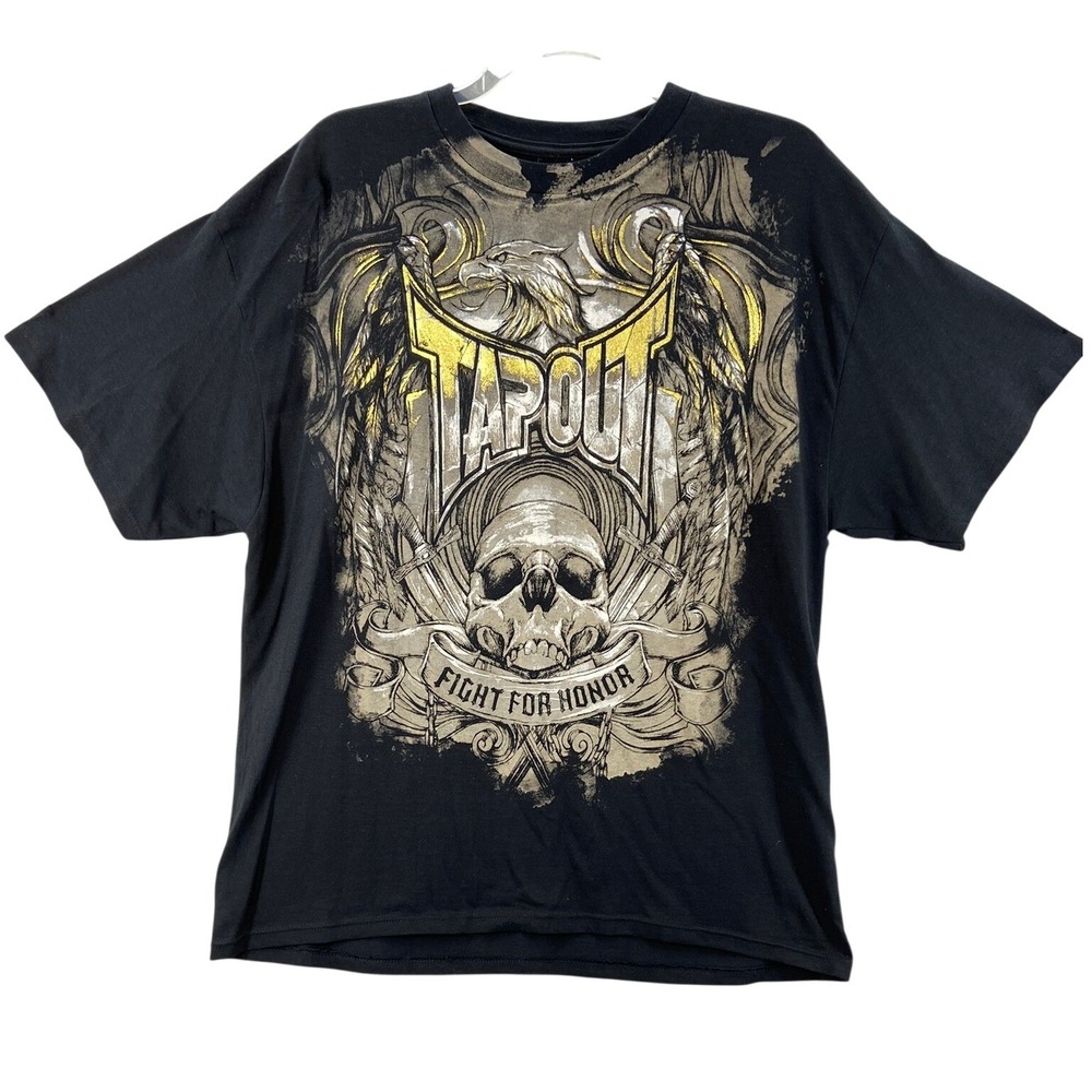 Tapout Graphic T-Shirt Mens XXL Black Fight For Honor Skull Eagle MMA Tee